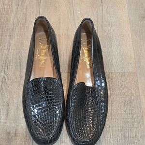 NEIMAN MARCUS Black Crocodile Embossed Loafers